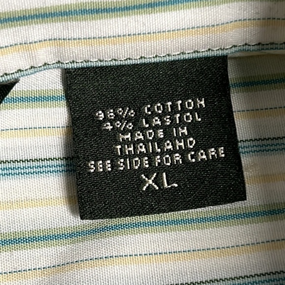 EDDIE BAUER STRETCH WRINKLE RESISTANT XL GREEN YELLOW STRIPED BUTTON FRONT SHIRT - Picture 8 of 8